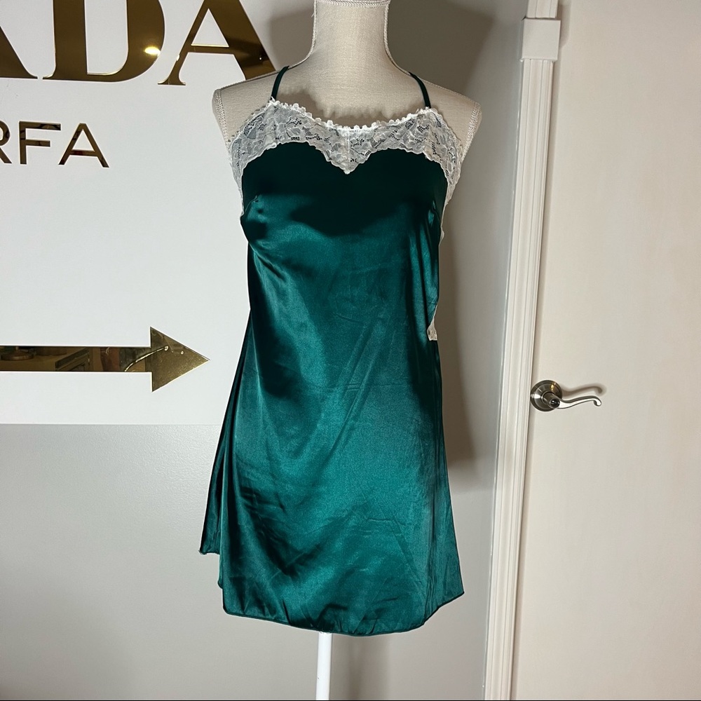Green silk lace dress